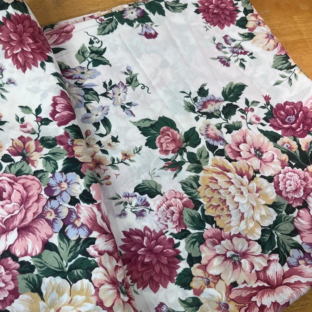 Vtg Floral Chintz Curtain Panels Set of 2 Pink Burgundy Garden 42x84